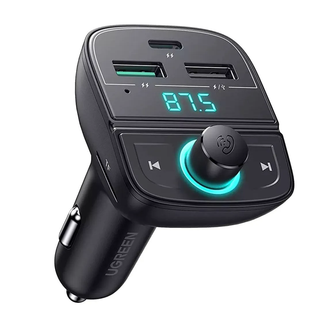 UGREEN Car Lighter FM Transmitter with Built-in Bluetooth Controls USB-C PD Power Delivery and USB-A Fast Charging Ports | 80910