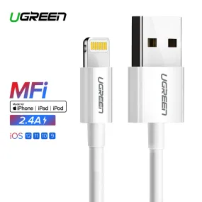 Ugreen USB Cable for iPhone Xs Max XR 2.4A MFi Lightning USB Fast Charging Cable for iPhone X 8 7 Mobile Phone USB Charger Cord