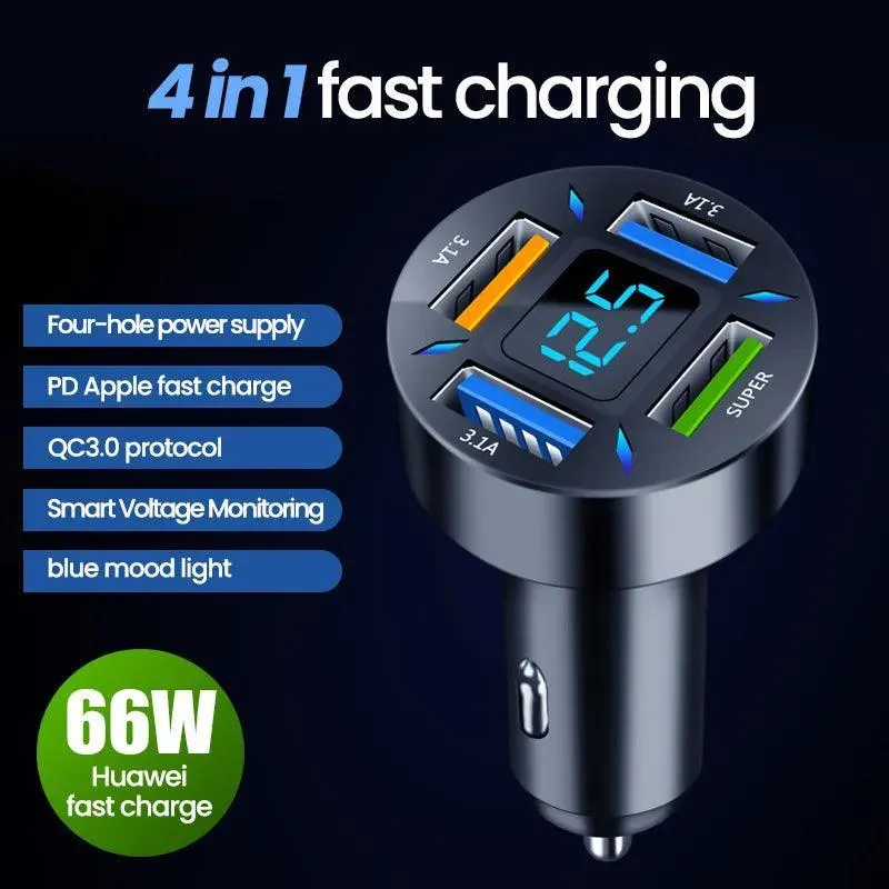 Ultimate Fast Charging Car Charger with 4 USB Ports - On-the-Go Solution