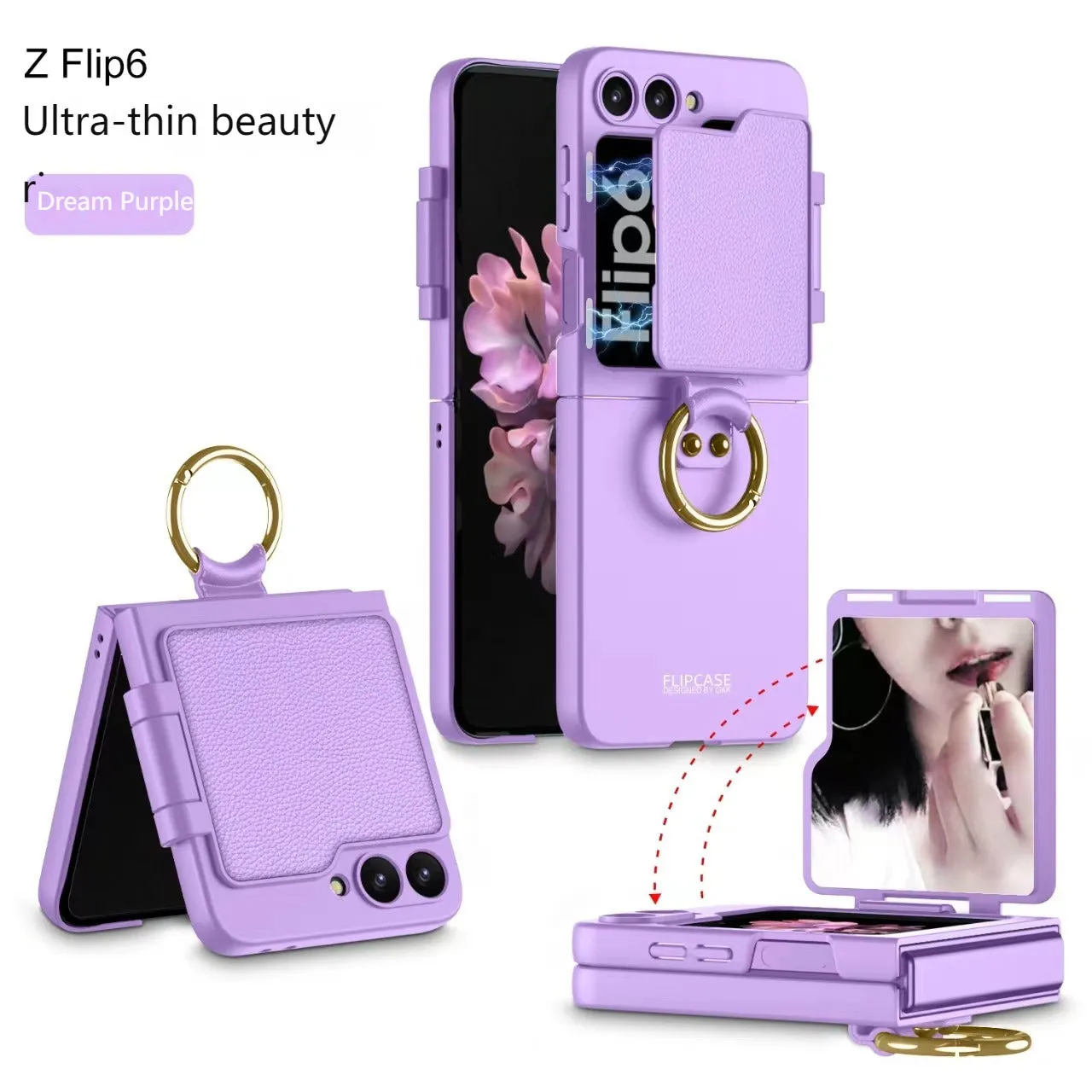 Ultra-thin Creative Beauty Mirror Phone Case With Ring Holder For Samsung Z FLIP6