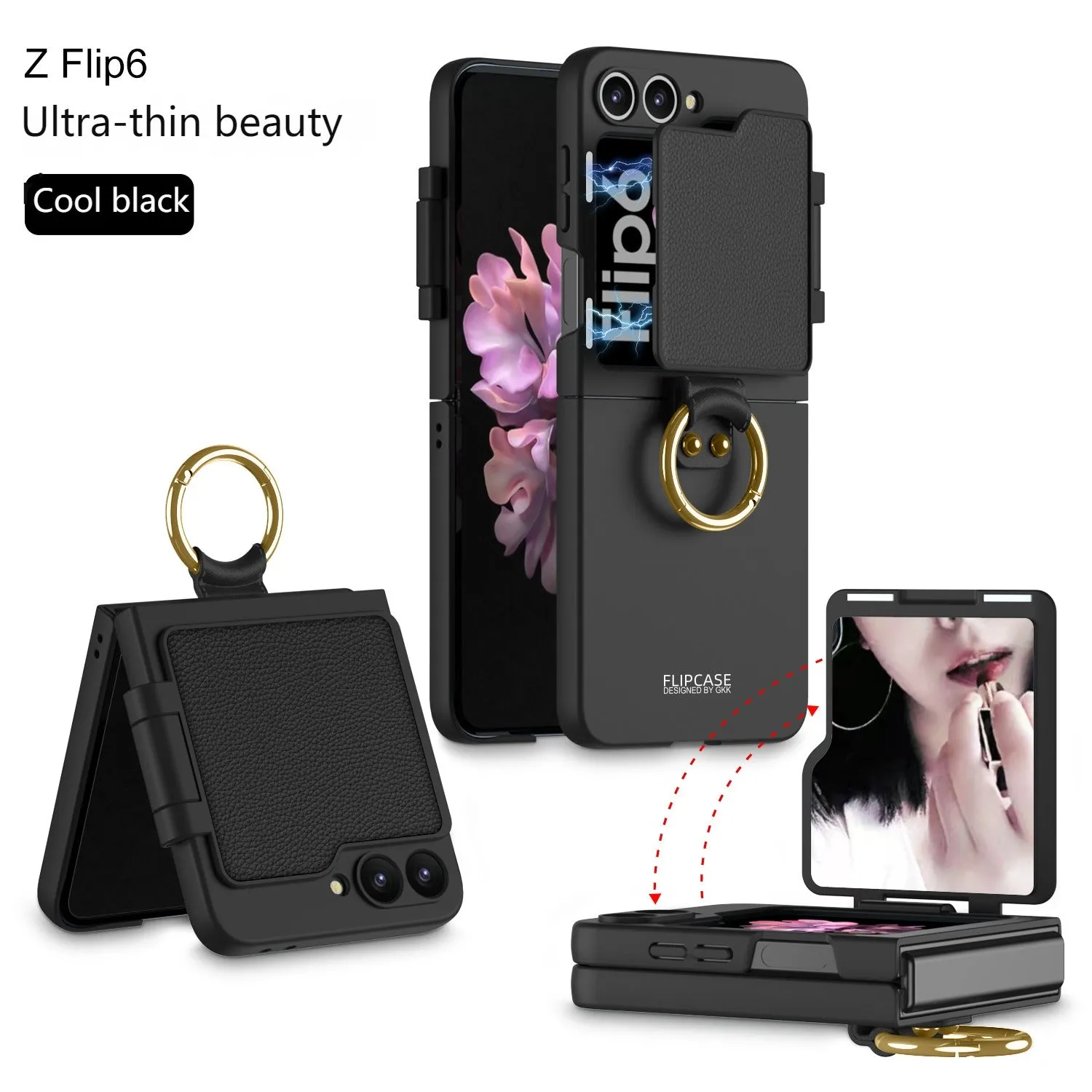 Ultra-thin Creative Beauty Mirror Phone Case With Ring Holder For Samsung Z FLIP6