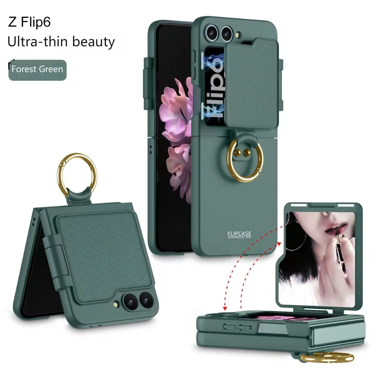 Ultra-thin Creative Beauty Mirror Phone Case With Ring Holder For Samsung Z FLIP6