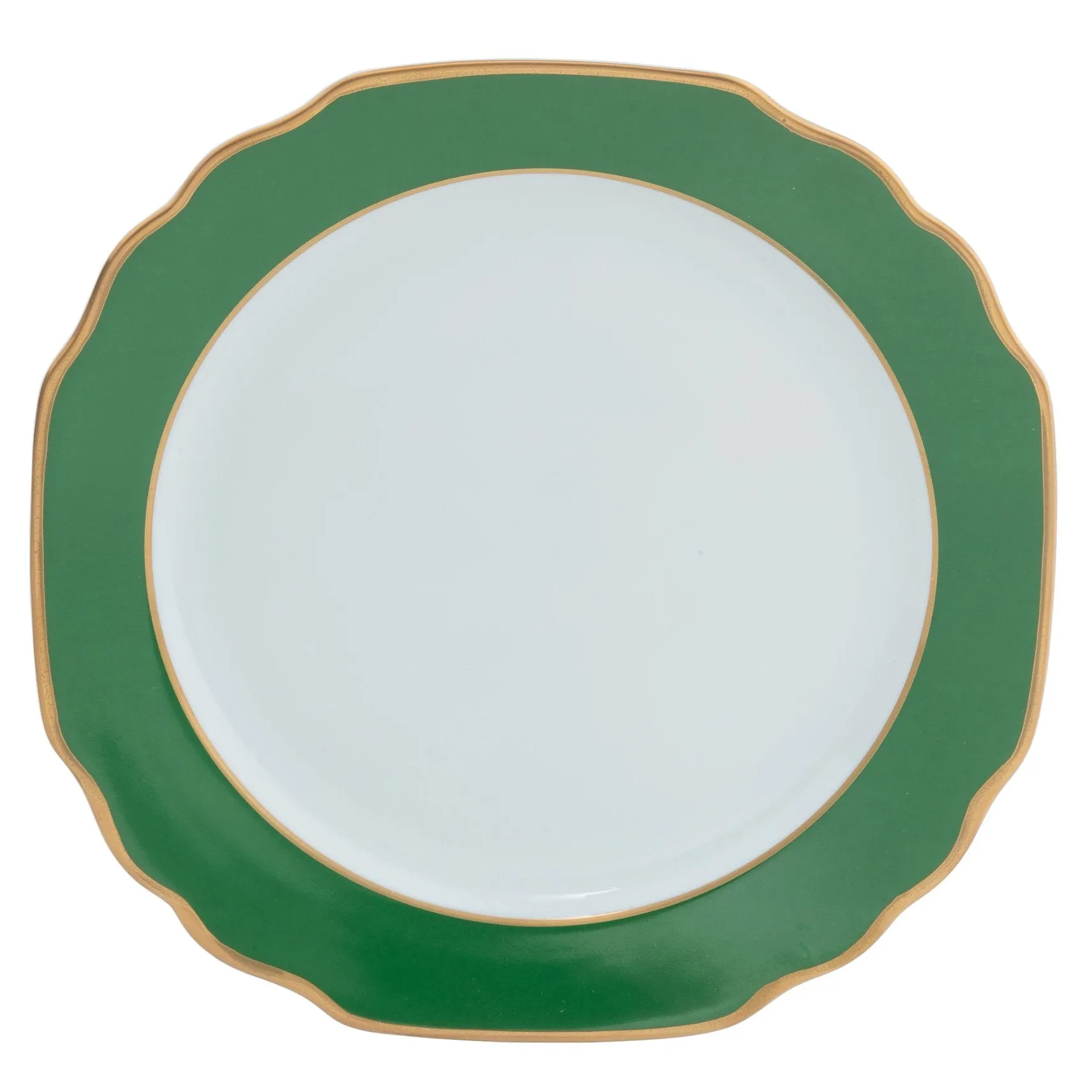 Ultra-White Georgian ColorSheen Emerald Green - Gold Banding - Charger Plate