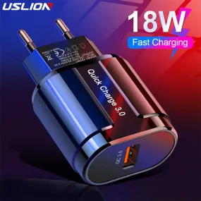 USLION Quick Charge QC 3.0 USB US EU Charger Universal Mobile Phone Charger Wall Fast Charging Adapter For iPhone Samsung Xiaomi