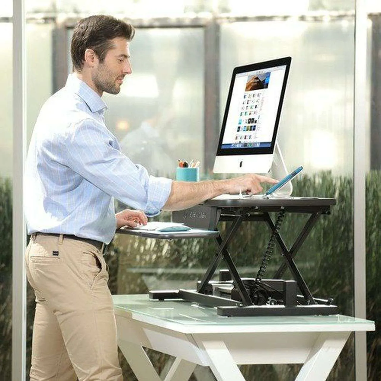 VersaDesk PowerPro Sit To Stand Electric Desk Converter With USB Charging, VDPP