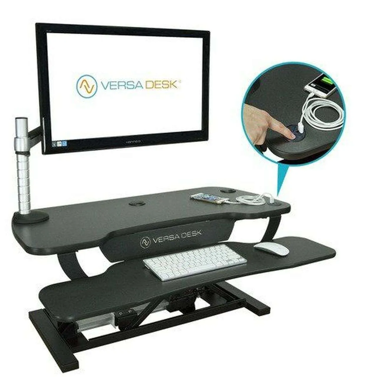 VersaDesk PowerPro Sit To Stand Electric Desk Converter With USB Charging, VDPP