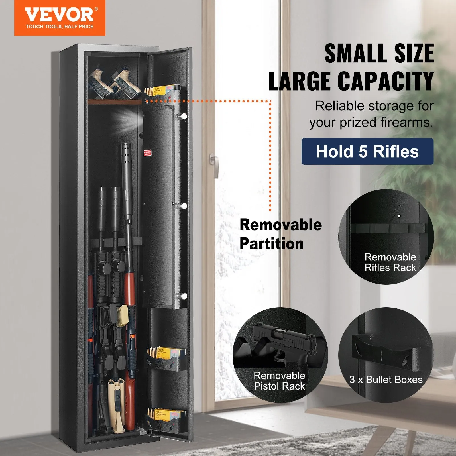 Vevor Gun Safe 5 Rifle Security Cabinet with Fingerprint Lock and Removable Shelf New