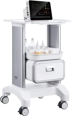 Vevor Lab Cart 2-Tier Mobile Medical Cart 110 Lbs Capacity with 1 Drawer and Large Top Tray White New