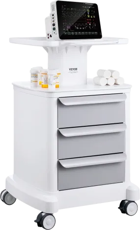 Vevor Lab Cart 4-Tier Mobile Medical Cart 110 Lbs Capacity with 3 Drawers and Large Top Tray White New