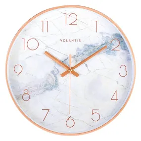 VOLANTIS Marble Style Wall Clock for Home, Living Room, Bedroom, Hall, Office Analog Stylish Silent Non-Ticking Clocks (White Marble) 30W x 5H Centimeters