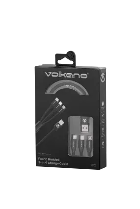 Volkano Weave Series Fabric Braided 3 in 1 (Type-C / Lightning / Micro) Cable 1m - Black