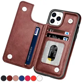 Wallet Double Button Stand Leather Case For iPhone 14 Pro Max 13 Pro 12 11 SE 2022 X XR XS Max 8 7 6 6S Plus 5 5S With Card Slot