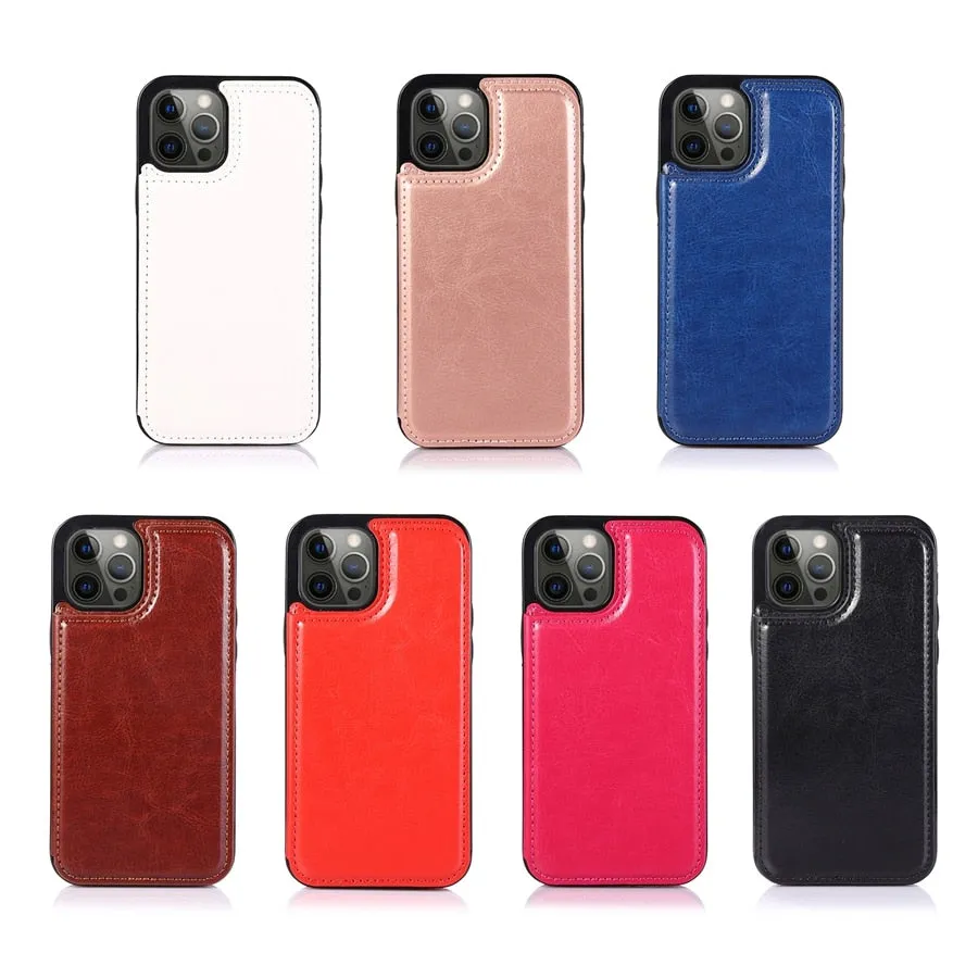 Wallet Double Button Stand Leather Case For iPhone 14 Pro Max 13 Pro 12 11 SE 2022 X XR XS Max 8 7 6 6S Plus 5 5S With Card Slot