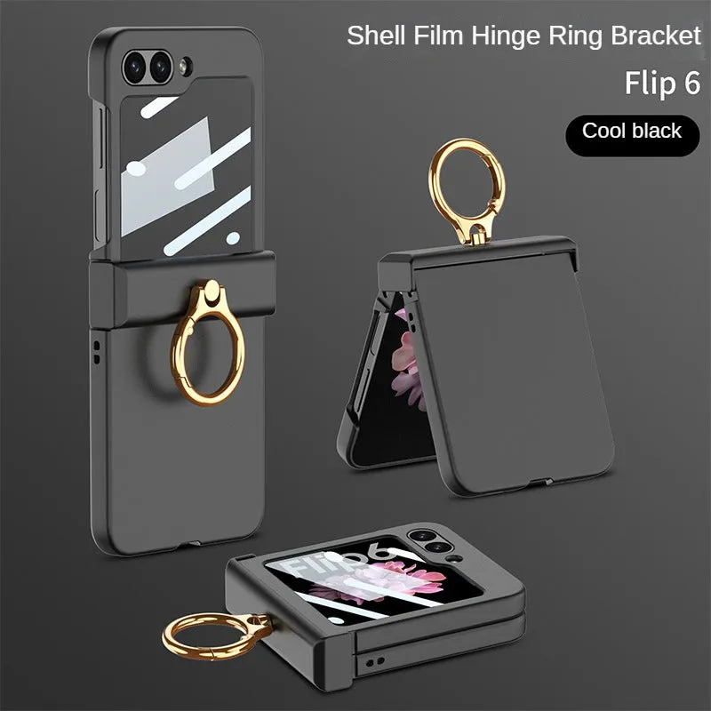 With Tempered Glass Ultra-thin Matte Case Hinge All-inclusive Ring Holder for Samsung Galaxy Z Flip 6