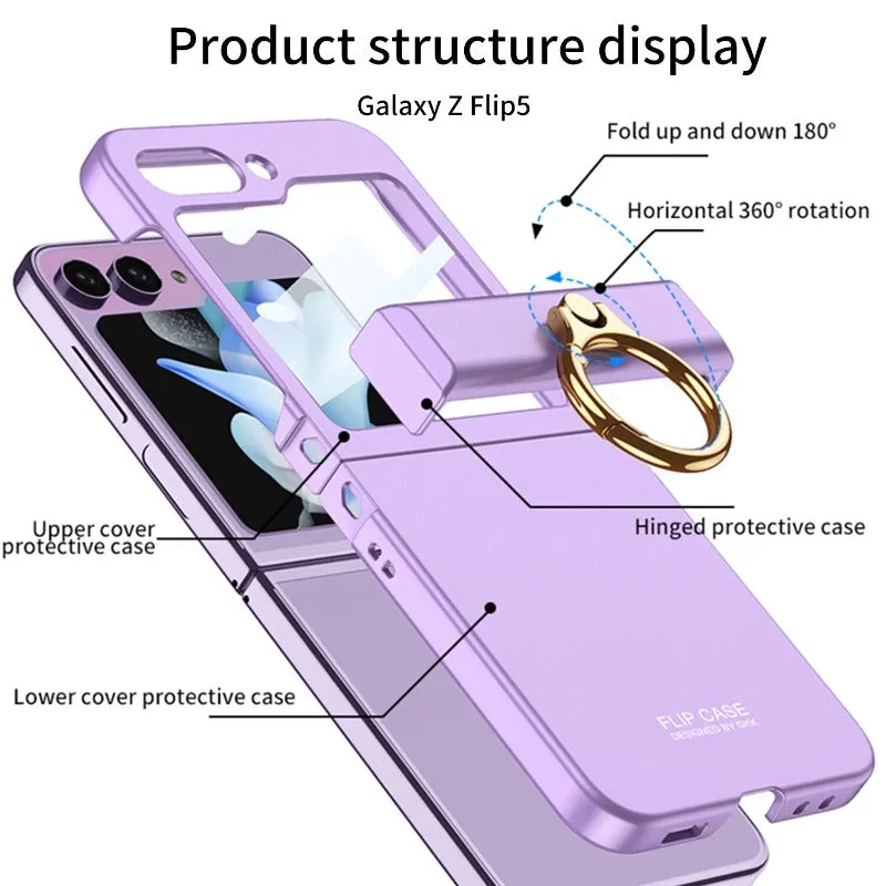 With Tempered Glass Ultra-thin Matte Case Hinge All-inclusive Ring Holder for Samsung Galaxy Z Flip 6