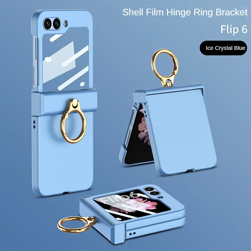 With Tempered Glass Ultra-thin Matte Case Hinge All-inclusive Ring Holder for Samsung Galaxy Z Flip 6