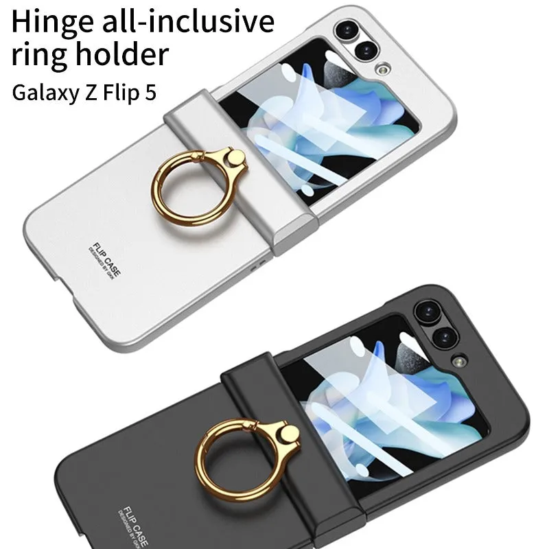 With Tempered Glass Ultra-thin Matte Case Hinge All-inclusive Ring Holder for Samsung Galaxy Z Flip 6