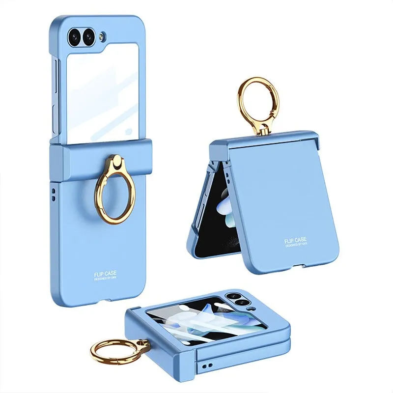 With Tempered Glass Ultra-thin Matte Case Hinge All-inclusive Ring Holder for Samsung Galaxy Z Flip 6