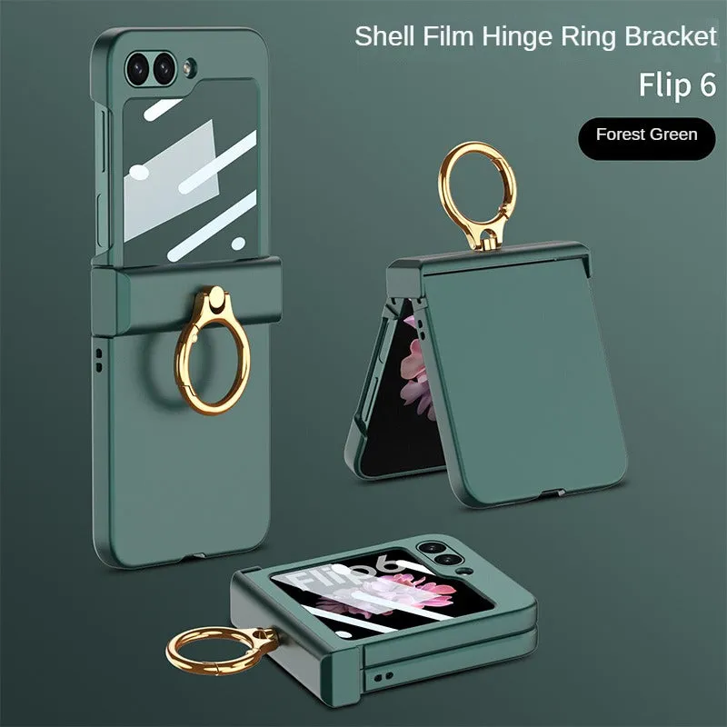 With Tempered Glass Ultra-thin Matte Case Hinge All-inclusive Ring Holder for Samsung Galaxy Z Flip 6