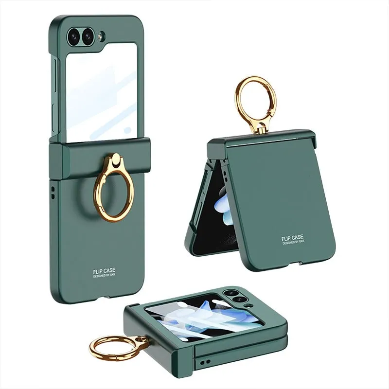 With Tempered Glass Ultra-thin Matte Case Hinge All-inclusive Ring Holder for Samsung Galaxy Z Flip 6