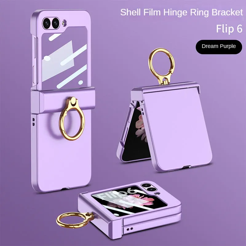 With Tempered Glass Ultra-thin Matte Case Hinge All-inclusive Ring Holder for Samsung Galaxy Z Flip 6