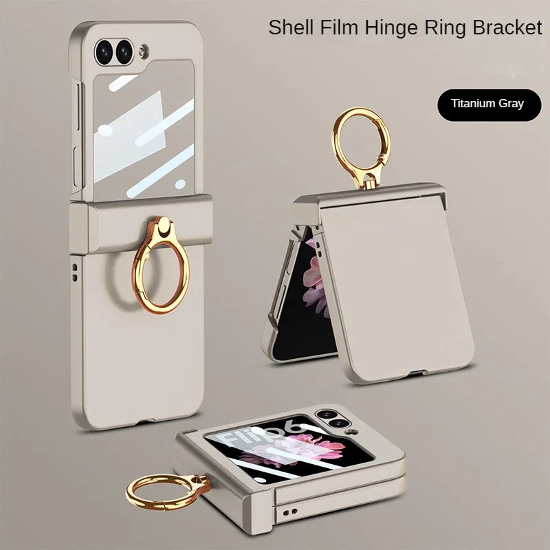 With Tempered Glass Ultra-thin Matte Case Hinge All-inclusive Ring Holder for Samsung Galaxy Z Flip 6