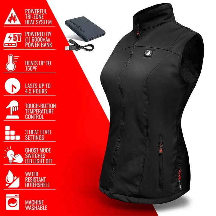 Women's 5V Battery Heated Softshell Vest - Black