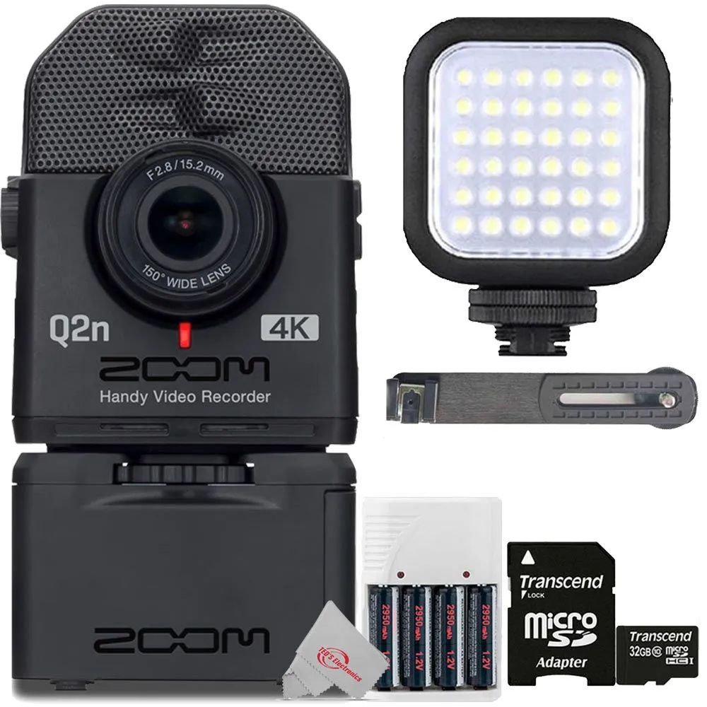 Zoom Q2n-4K Ultra High Definition Handy Video Recorder   ZOOM BCQ-2N Battery Case    Digital Compact LED Video Light   32GB MicroSD Card   Rechargeable Battery&Charger