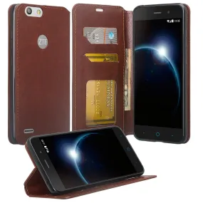 ZTE Sequoia | Blade Z Max | ZTE Z982 Case, Faux Leather Magnetic Flip[Kickstand] Wallet Case Cover with ID & Card Slots - Brown